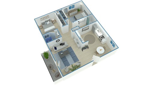 Floor plan for 2 beds, 2 baths, 950 sqft